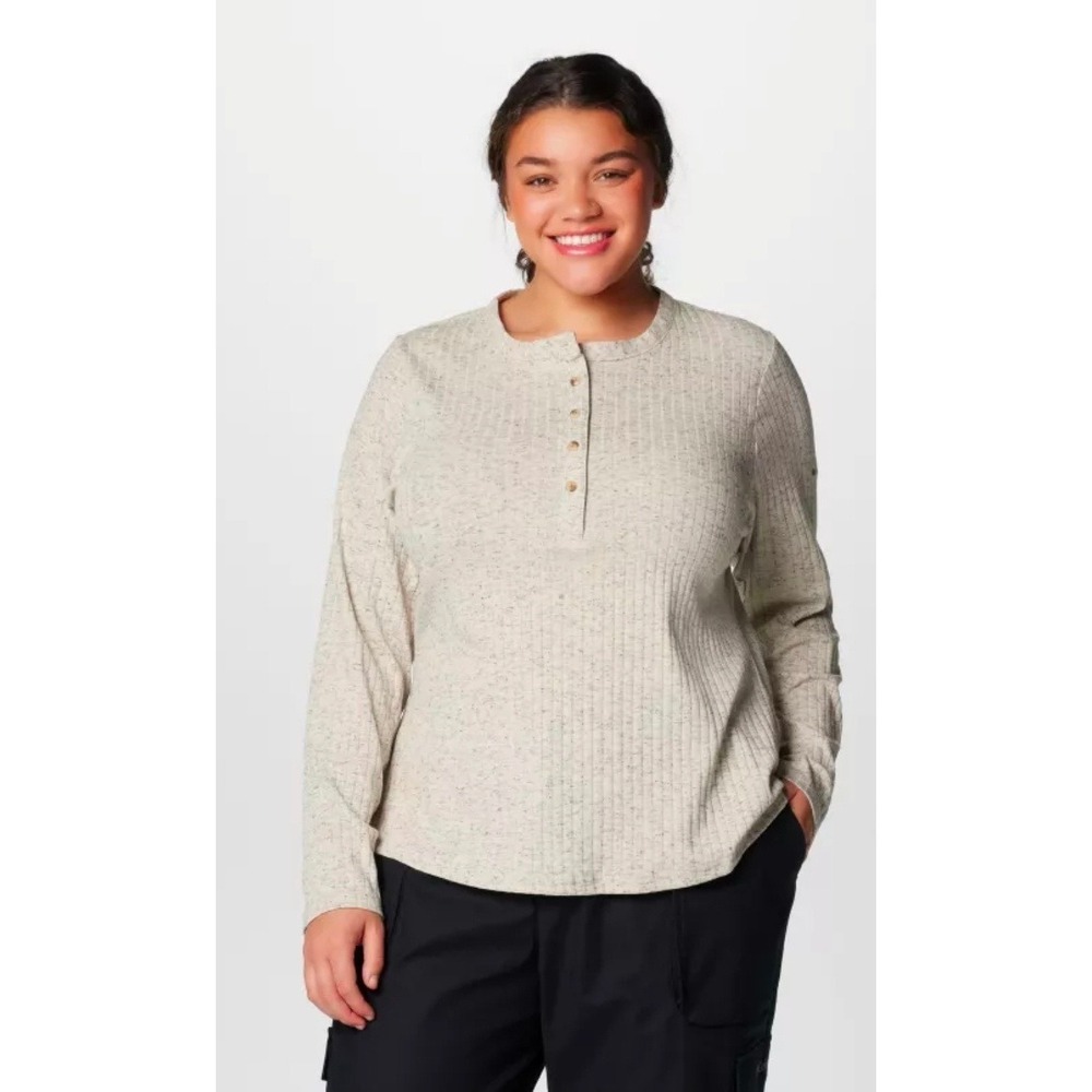 Columbia Womens Brea‎ Falls 2X Henley Long Sleeve Ribbed Knit Marled Top AW3928